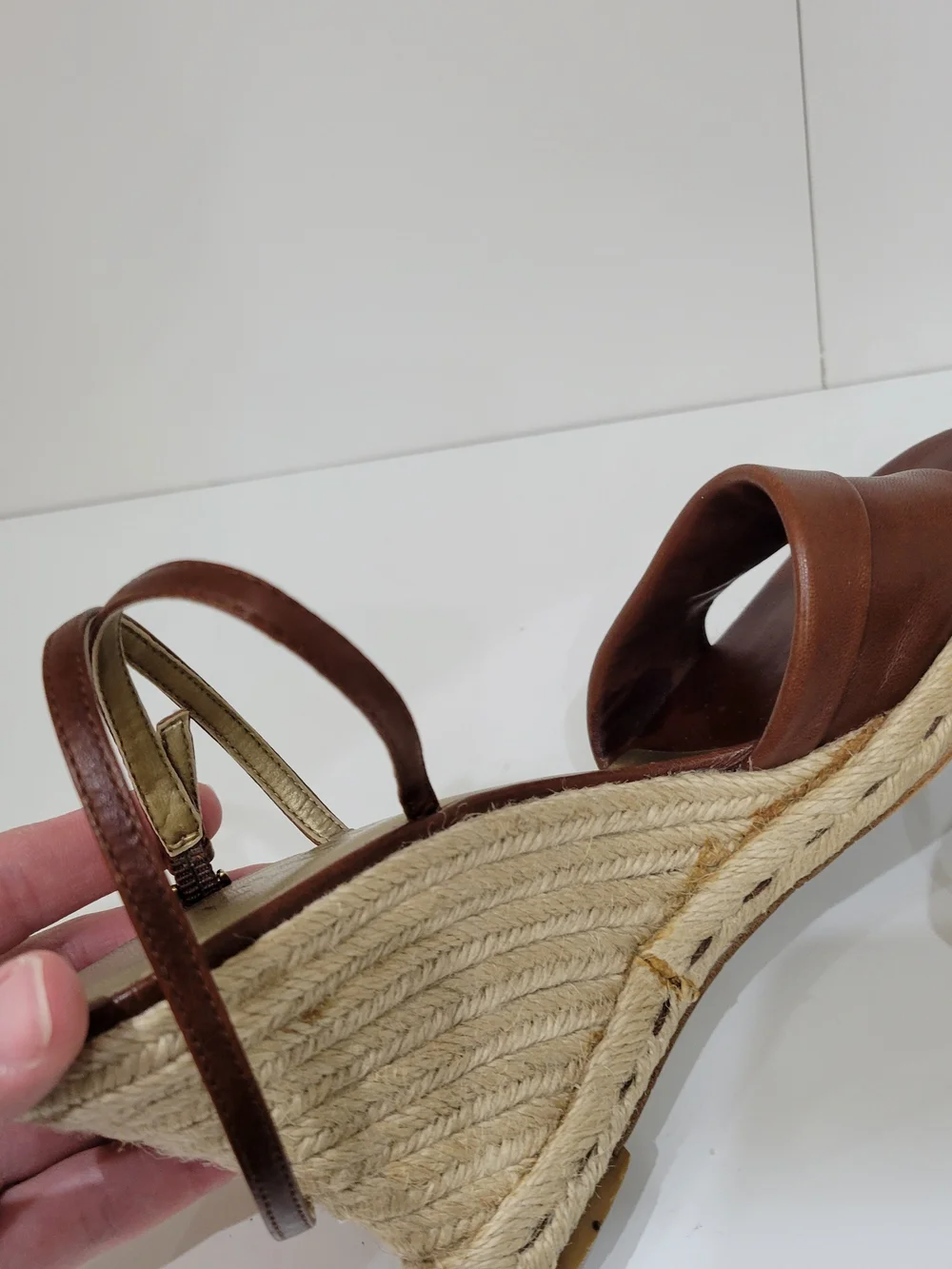 Franco Sarto Brown Leather Espadrille Wedge Sandals